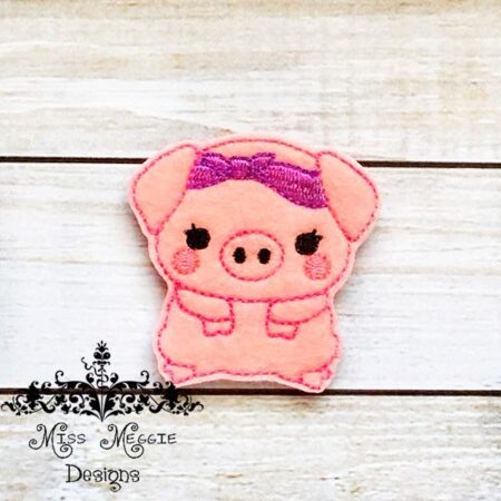 Piggy pig Headscarf headband feltie ITH Embroidery design file