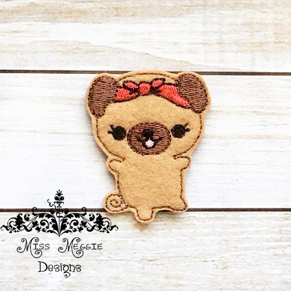 Pug Dog Headscarf Headband Feltie Ith Embroidery Design File Miss