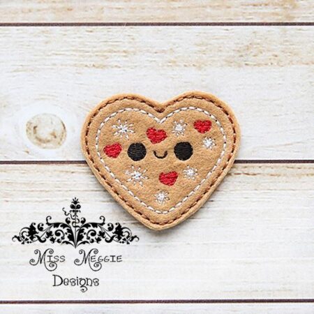 Gingerbread Heart Cookie feltie ITH Embroidery design file