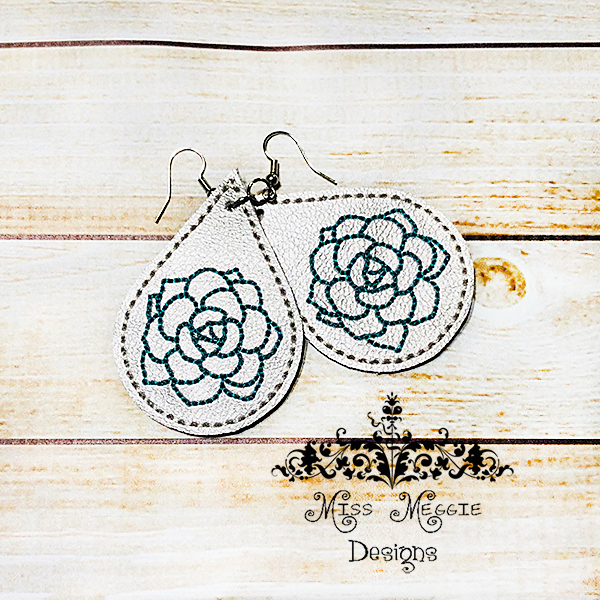 Succulent Teardrop earring feltie ITH Embroidery design file