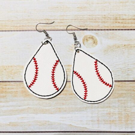 Baseball teardrop earrings design ITH embroidery file