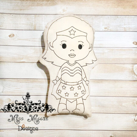 Doodle doll coloring stuffie Super Woman ITH Embroidery file