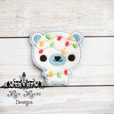 Polar bear Christmas lights feltie ITH Embroidery design file