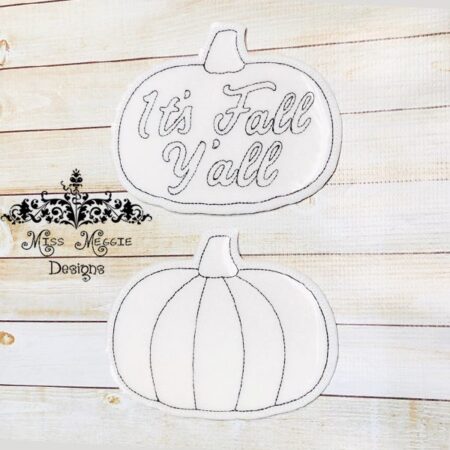 Pumpkin Fall Y'all set coloring dolls ITH Embroidery design file