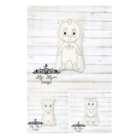 Doodle coloring stuffie dolls PJ Kids set ITH Embroidery file