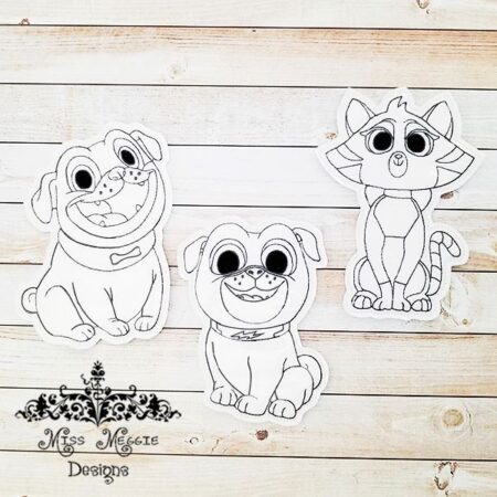 Puppy dog pals set coloring dolls ITH Embroidery design file