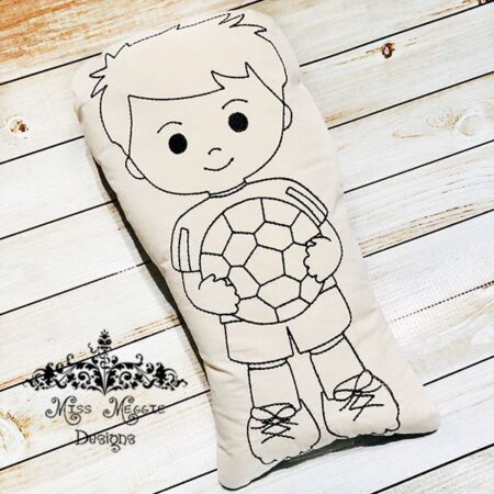 Doodle coloring doll Soccer Player boy ITH Embroidery file
