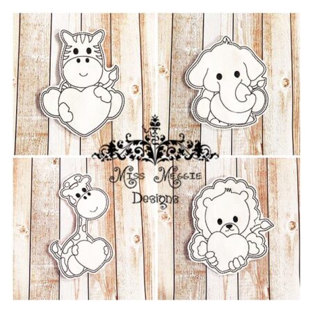 Valentine Animals Heart coloring doll set ITH Embroidery design