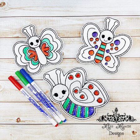 Fancy Butterfly Bug set coloring dolls ITH Embroidery design fil
