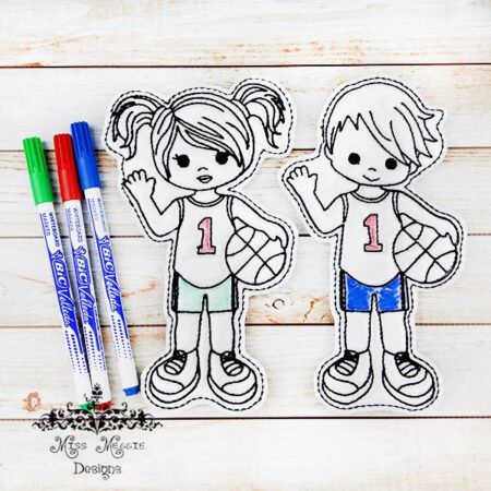 Basketball Boy and Girl coloring doll set ITH Embroidery design