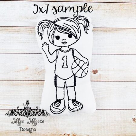 Doodle coloring doll Basketball girl Embroidery file