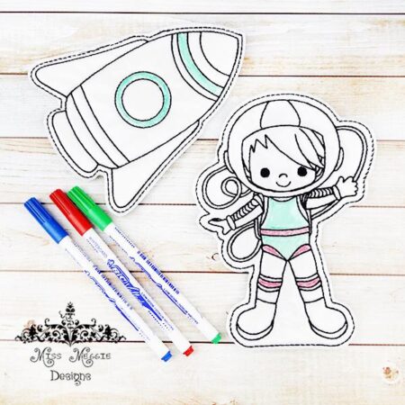 Astronaut Rocket coloring doll set ITH Embroidery design file