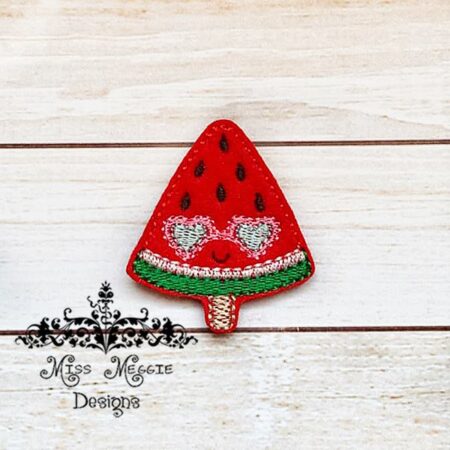 Watermelon Pop Heart glasses feltie ITH Embroidery design file