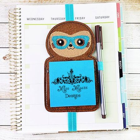 Sticky Pad Holder Geeky Sloth ITH Embroidery design file
