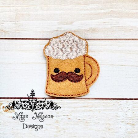 Mustache Root Beer feltie ITH Embroidery design file