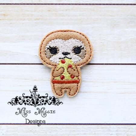 Sloth eating Pizza kawaii feltie ITH Embroidery design file