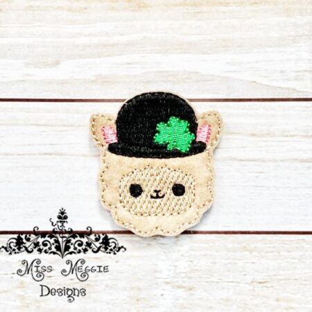 Llama St Patrick's day hat Clover feltie ITH Embroidery design
