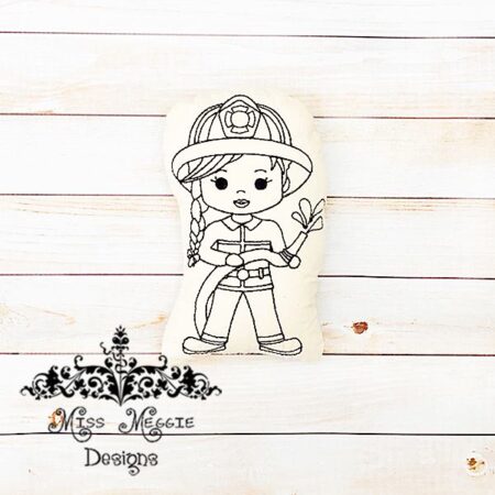 Doodle coloring doll Fire Fighter Girl ITH Embroidery file