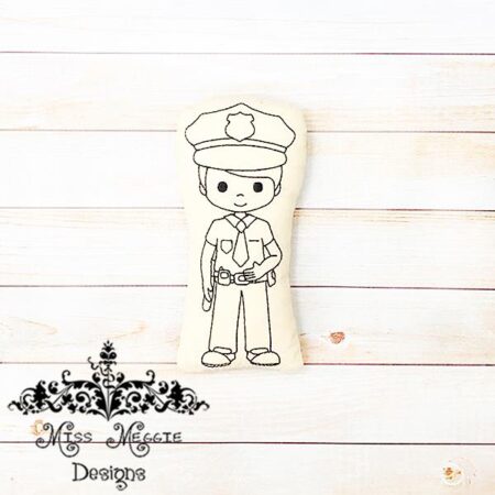 Doodle coloring doll Police Man Boy  ITH Embroidery file