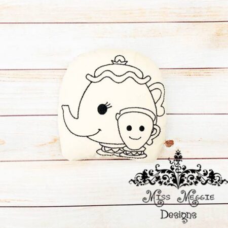 Doodle coloring doll Beauty Teapot Cup ITH Embroidery file