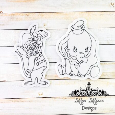 Circus Elephant Mouse Flat coloring doll set ITH Embroidery file