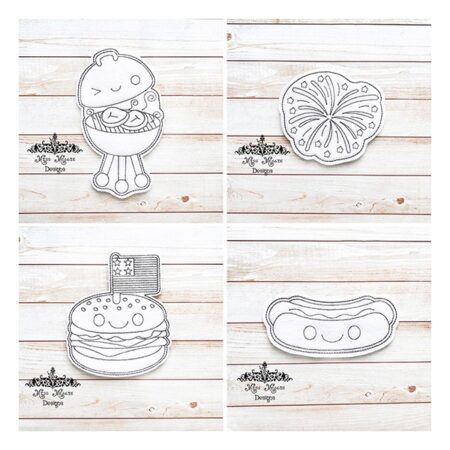 4th of July BBQ summer set coloring dolls ITH Embroidery design