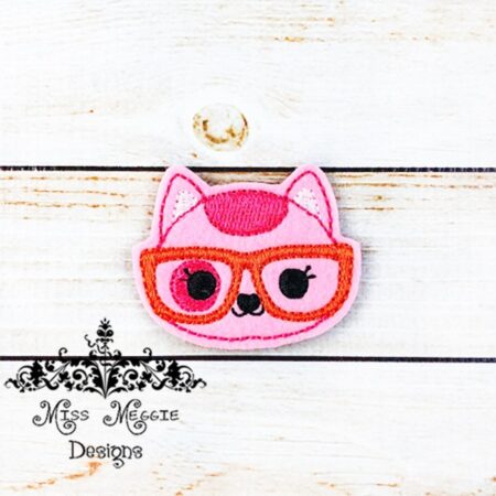 Kitty Cat Geeky Glasses feltie ITH Embroidery design