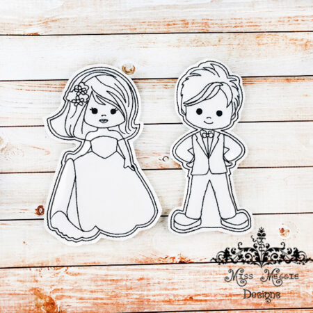 Flat Coloring dolls Bride Groom set ITH Embroidery file