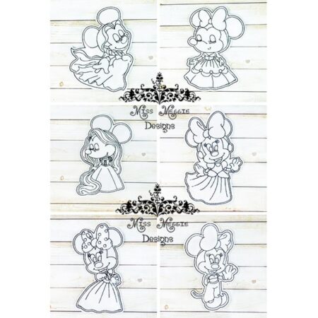 Mouse Princess set coloring dolls ITH Embroidery design