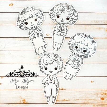 Golden Women Girls set coloring dolls ITH Embroidery design
