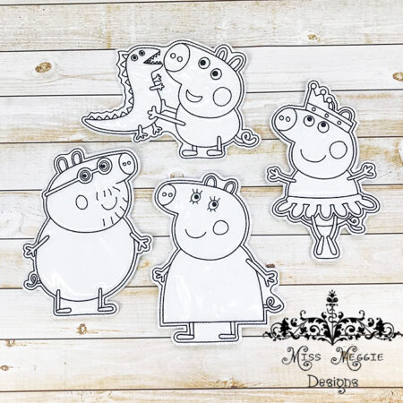 Coloring flat dolls Piggy Family ITH Embroidery designs file