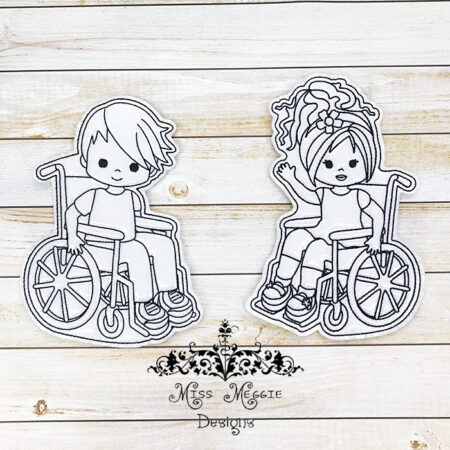 Coloring flat doll wheelchair set ITH Embroidery design file