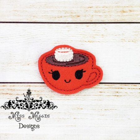 Hot Cocoa Chocolate kawaii mug feltie ITH Embroidery design file