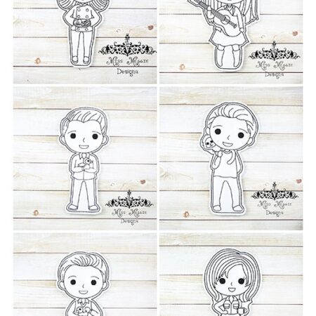 Friends coloring dolls flat  Set ITH Embroidery design file