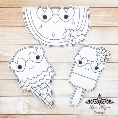 Coloring flat dolls Summer food set ITH Embroidery design file