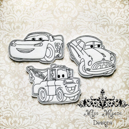 Flat coloring doll Cars set ITH Embroidery design file