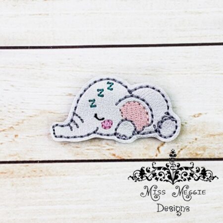 Bob the Elephant Sleeping Napping feltie ITH Embroidery design