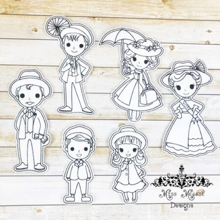 Mary Poppins Flat coloring doll set ITH Embroidery design file