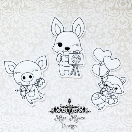 Valentine Heart Animals set coloring dolls ITH Embroidery design