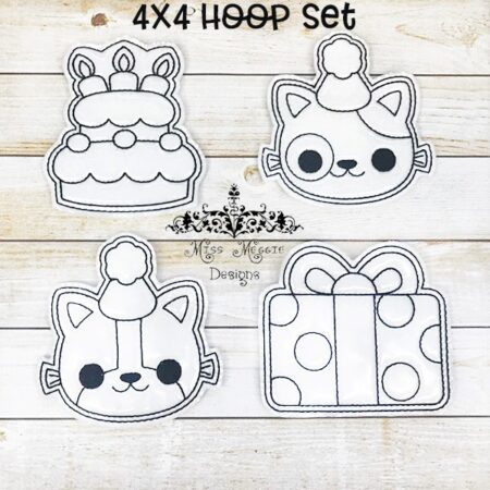 Coloring dolls flat  4x4 Cat Party Kitty ITH Embroidery design