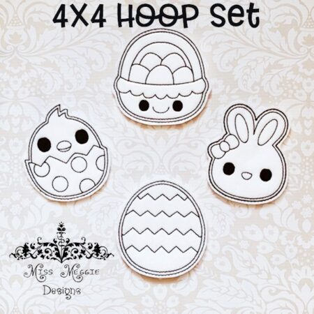 Coloring dolls flat 4x4 Egg Hunt Spring  ITH Embroidery design
