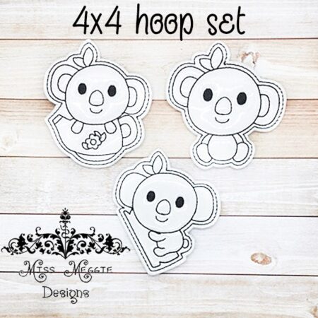 Coloring dolls flat 4x4 Koala ITH Embroidery design