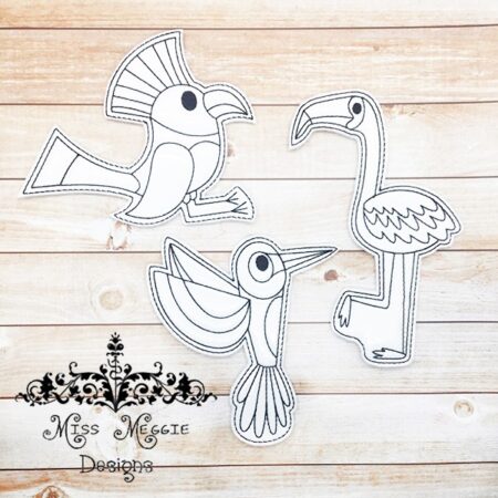 Coloring doll flat Tropical Bird set ITH Embroidery design file
