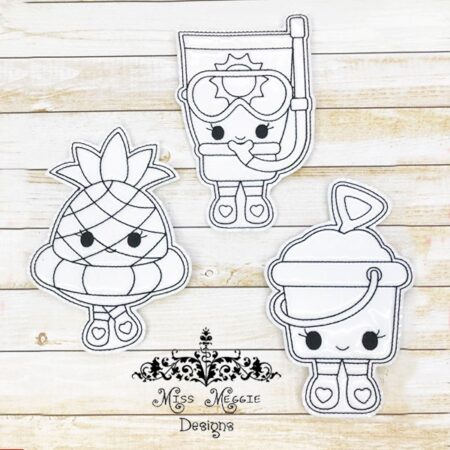 Coloring doll flat Summer Swim set ITH Embroidery design file