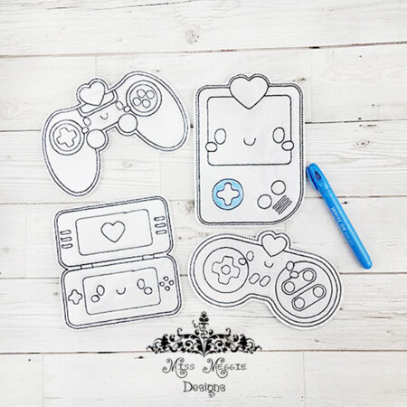 Game controllers Coloring dolls ITH Embroidery design file