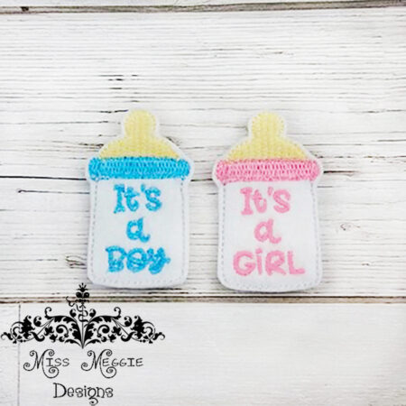Baby bottle it's a girl/boy ITH Embroidery design file
