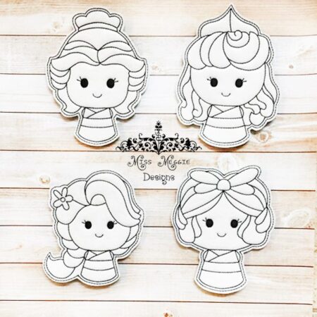Baby Princess Flat coloring doll set ITH Embroidery design file