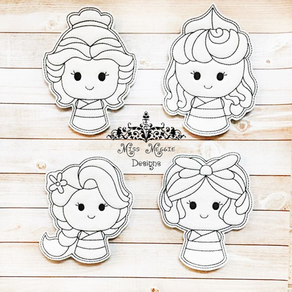 Baby Princess Flat coloring doll set ITH Embroidery design file | Miss ...