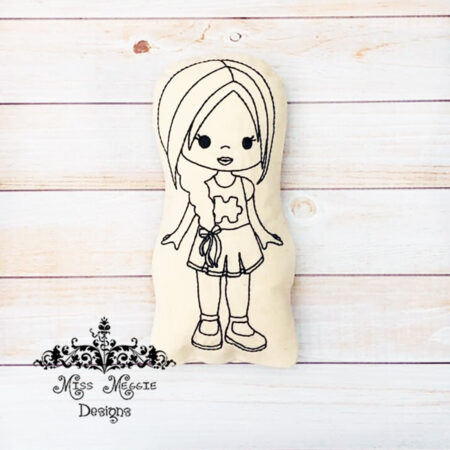 Doodle coloring doll stuffie Autism Girl  Embroidery file