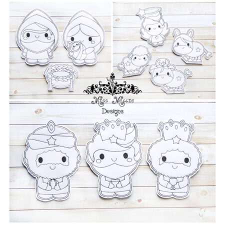 10 piece Coloring Doll Christmas Nativity set ITH Embroidery